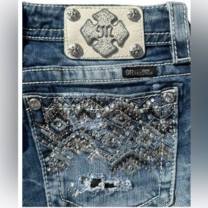 Miss Me Signature Bootcut Destroyed Ripped Denim Jeans - Size 28